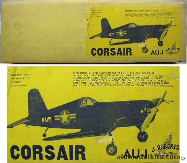J Roberts 1/14 AU-1 (F4U) Corsair - 34 Inch Wingspan Flying Model, JRS-2 plastic model kit